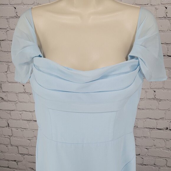 NWT Azazie Sky Blue Empire Waist Chiffon Side Slit Bridesmaid Dress Custom Size - Picture 6 of 16